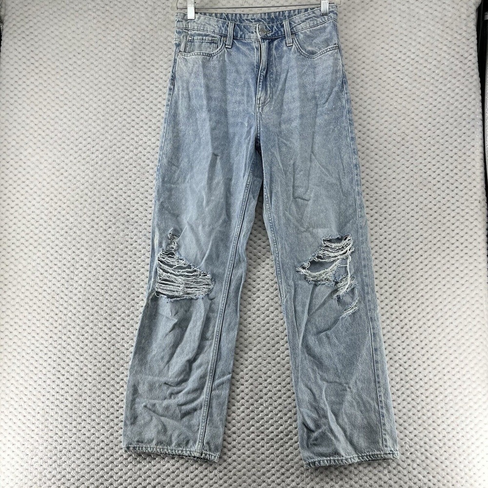 H&M &Denim Loose Straight Leg Ripped Distressed‎ Jeans Blue Size 8
